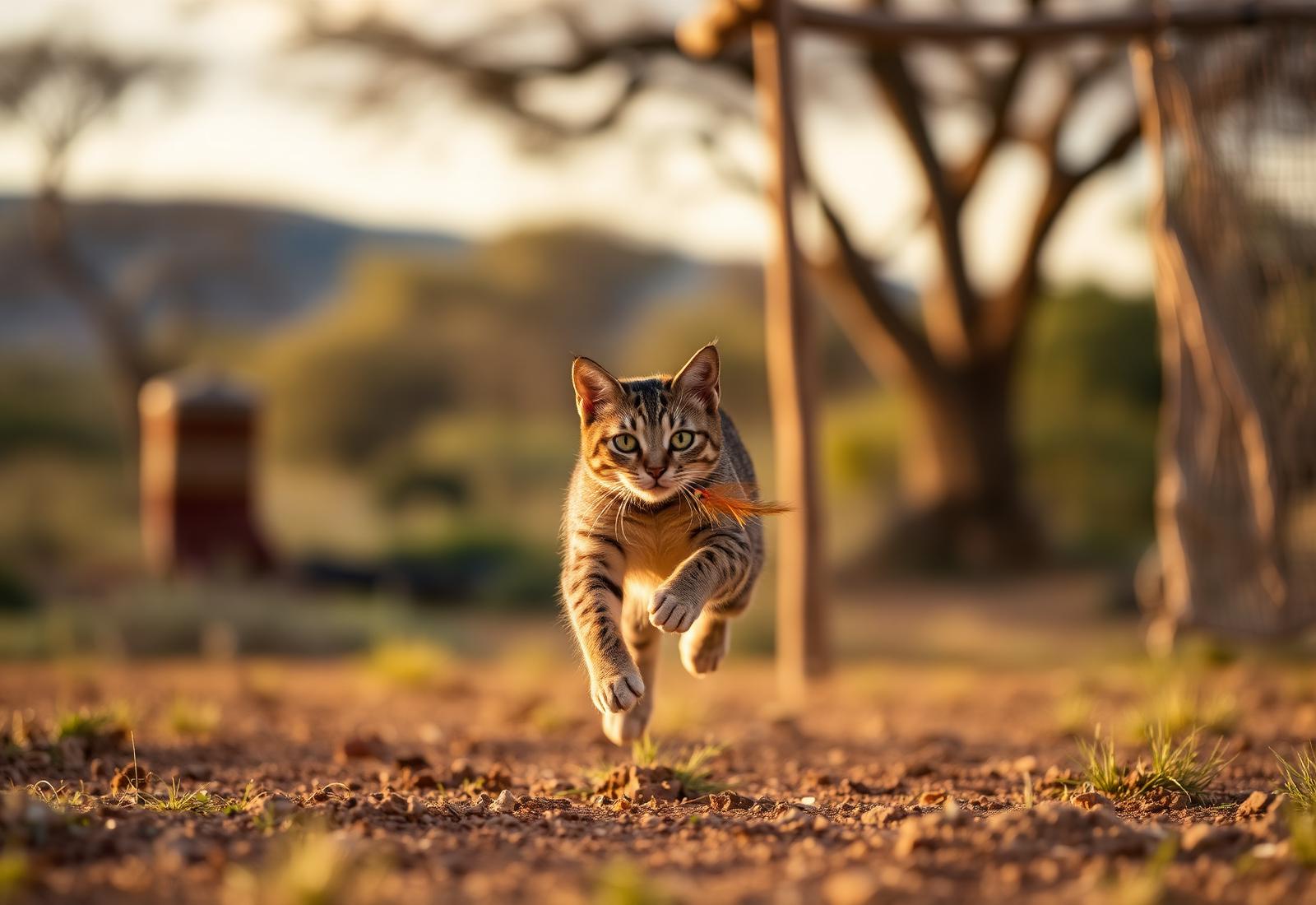 Cat chasing a handcrafted Mizizi Paws lure